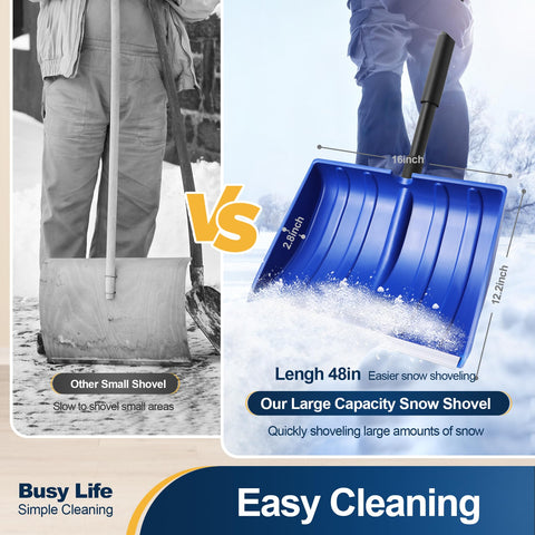 Yocada Snow Shovel for Driveway Home Garage Snow Removal with D-Grip Handle Aluminum Strip 48 inch Long Large Capacity Shovel for Garden Car Camping Outdoor