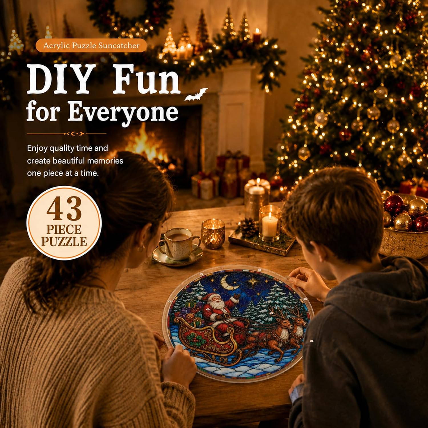 Santa Claus Acrylic Puzzle Suncatcher for DIY Window Decor 9.8"