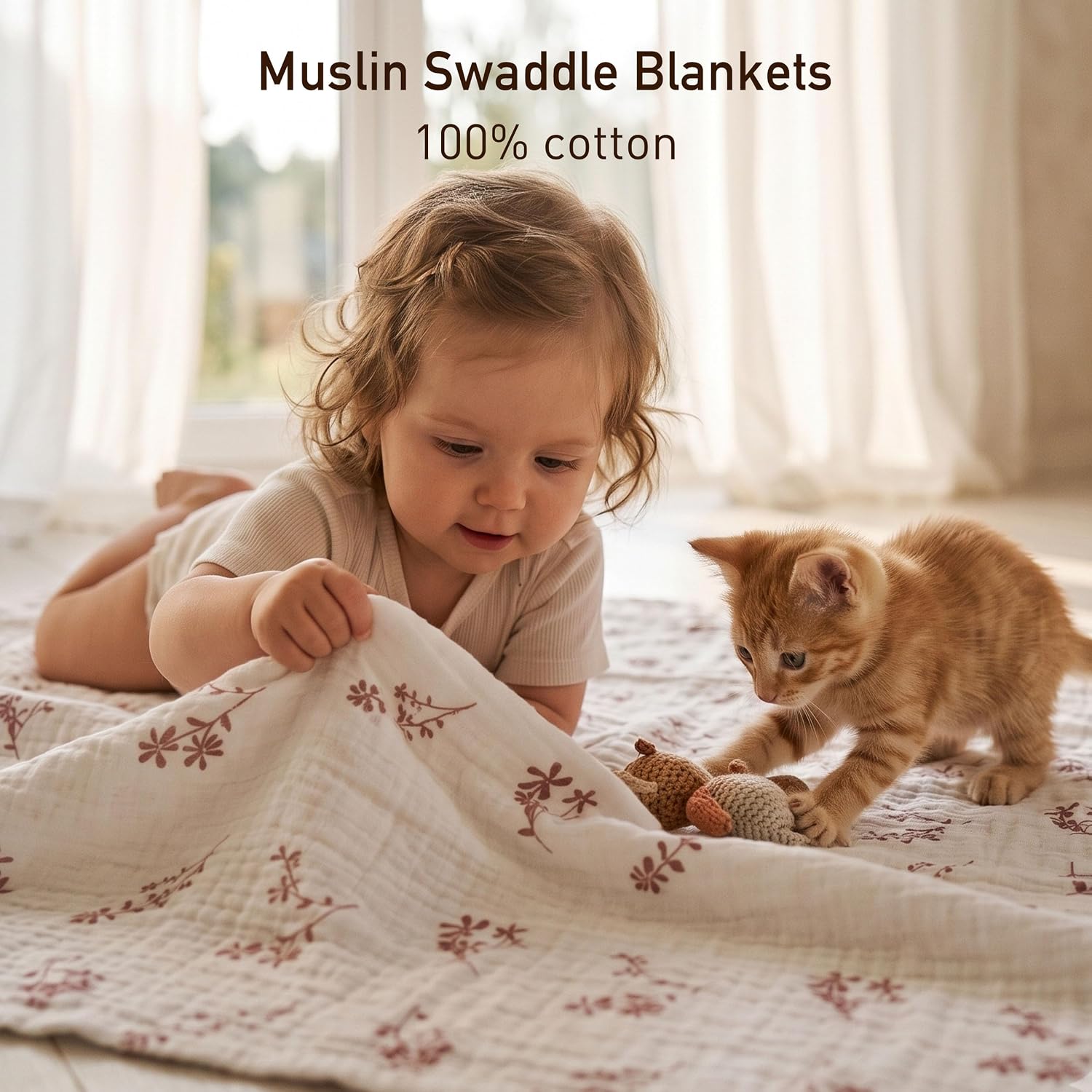 GLLQUEN BABY Muslin Swaddle Blankets for Newborn Girls, Large 40''x38''