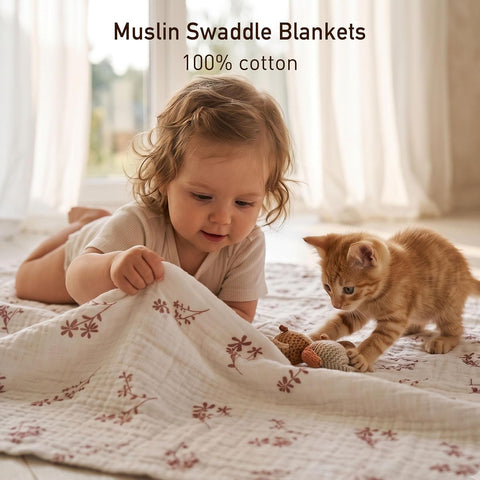GLLQUEN BABY Muslin Swaddle Blankets for Newborn Girls, Large 40''x38''