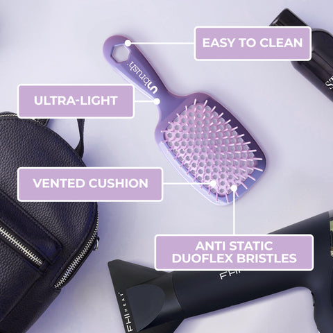 FHI Heat UNbrush Detangling Brush for Pain-Free Brushing on All Wet or Dry Hair Types — Durable DuoFlex Anti-Static Bristles, Lightweight Handle, Vented Hair Brush, Lavender Dark Purple