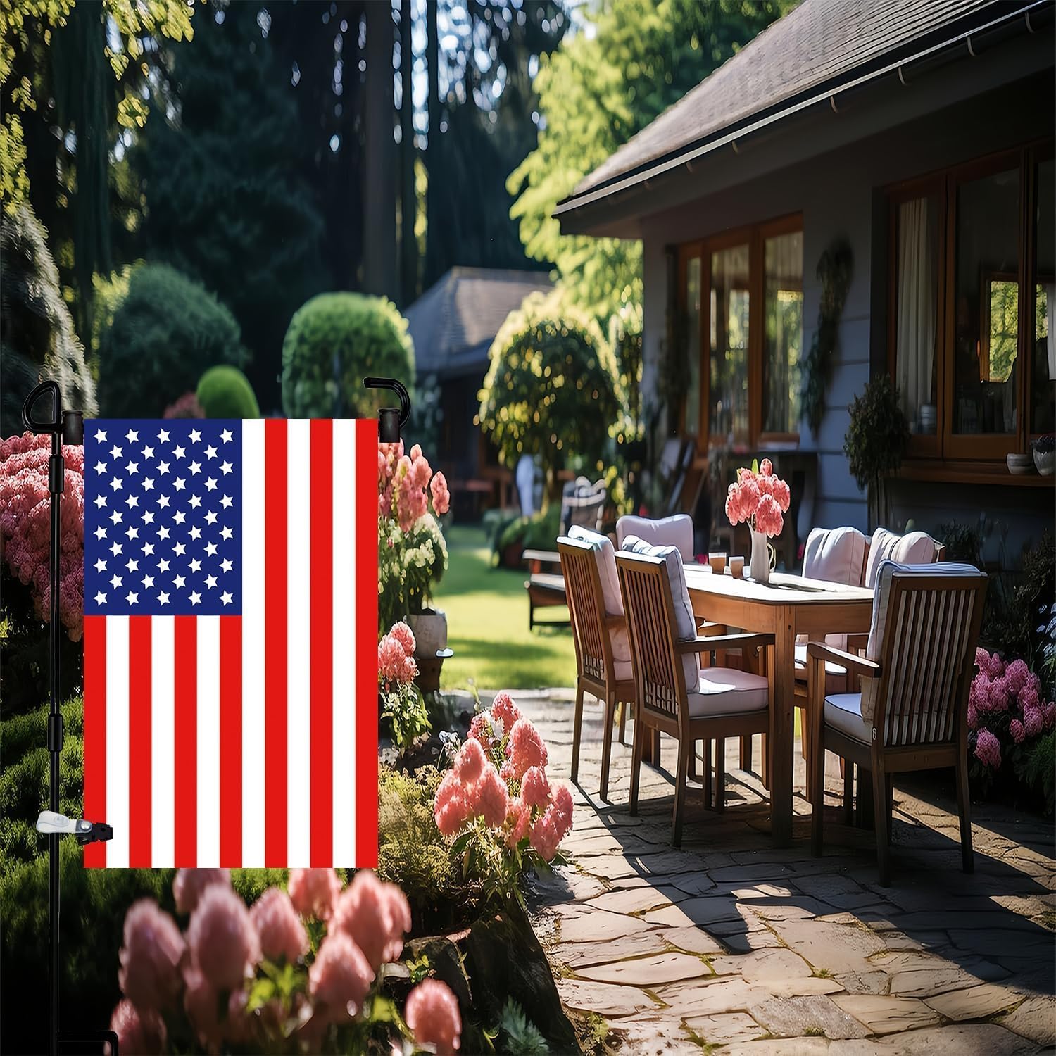 Garden Flag Pole Stand Holder, 2 Pack Garden Flags for Outside with Flag Stopper and Clip Waterproof Powder-Coated Paint