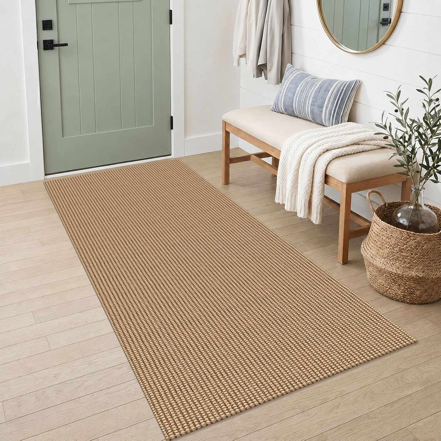 IOHOUZE Washable Runner Rug 3x6 Non Slip Rubber Backed Wide Hallway Runner Entryway Runner Indoor, Woven Kitchen Rugs Cotton Floor Carpet for Hall Entrance Bedroom, Orange/Tan/Brown