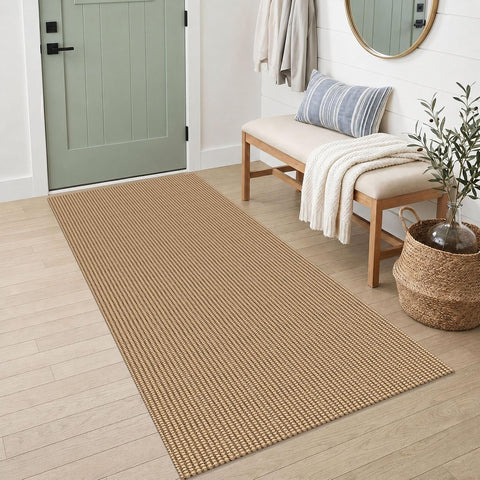 IOHOUZE Washable Runner Rug 3x6 Non Slip Rubber Backed Wide Hallway Runner Entryway Runner Indoor, Woven Kitchen Rugs Cotton Floor Carpet for Hall Entrance Bedroom, Orange/Tan/Brown