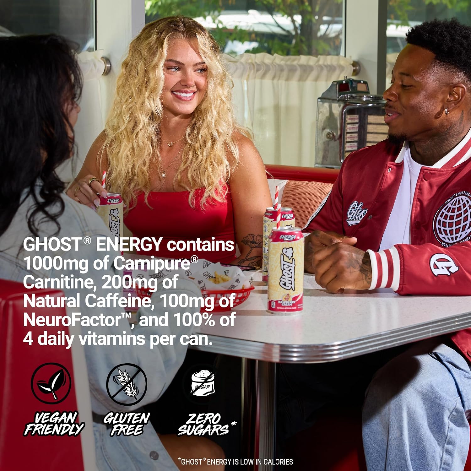 GHOST Energy Drink, Zero Sugars, 12-Pack, Raspberry Cream, 16oz
