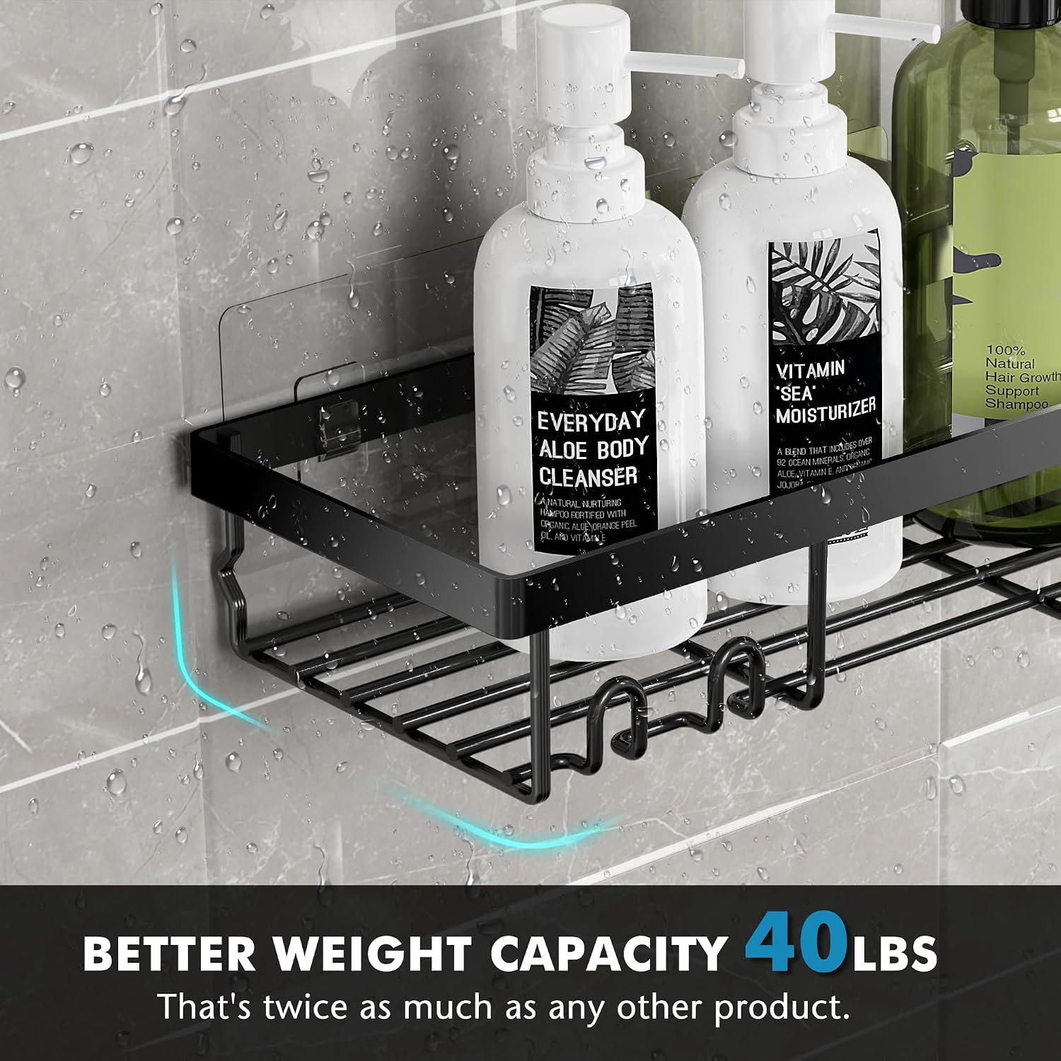 Moforoco Shower Caddy Shelf Organizer Rack, Self Adhesive Black Bathroom Shelves Basket, Home Farmhouse Wall Inside Organization and Storage Decor Rv Accessories, First Camper Apartment Essentials