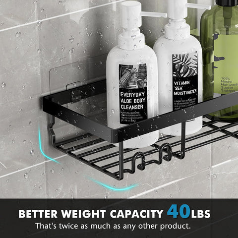 Moforoco Shower Caddy Shelf Organizer Rack, Self Adhesive Black Bathroom Shelves Basket, Home Farmhouse Wall Inside Organization and Storage Decor Rv Accessories, First Camper Apartment Essentials