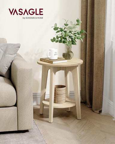 VASAGLE Round Side Table with Lower Shelf, End Table for Small Spaces