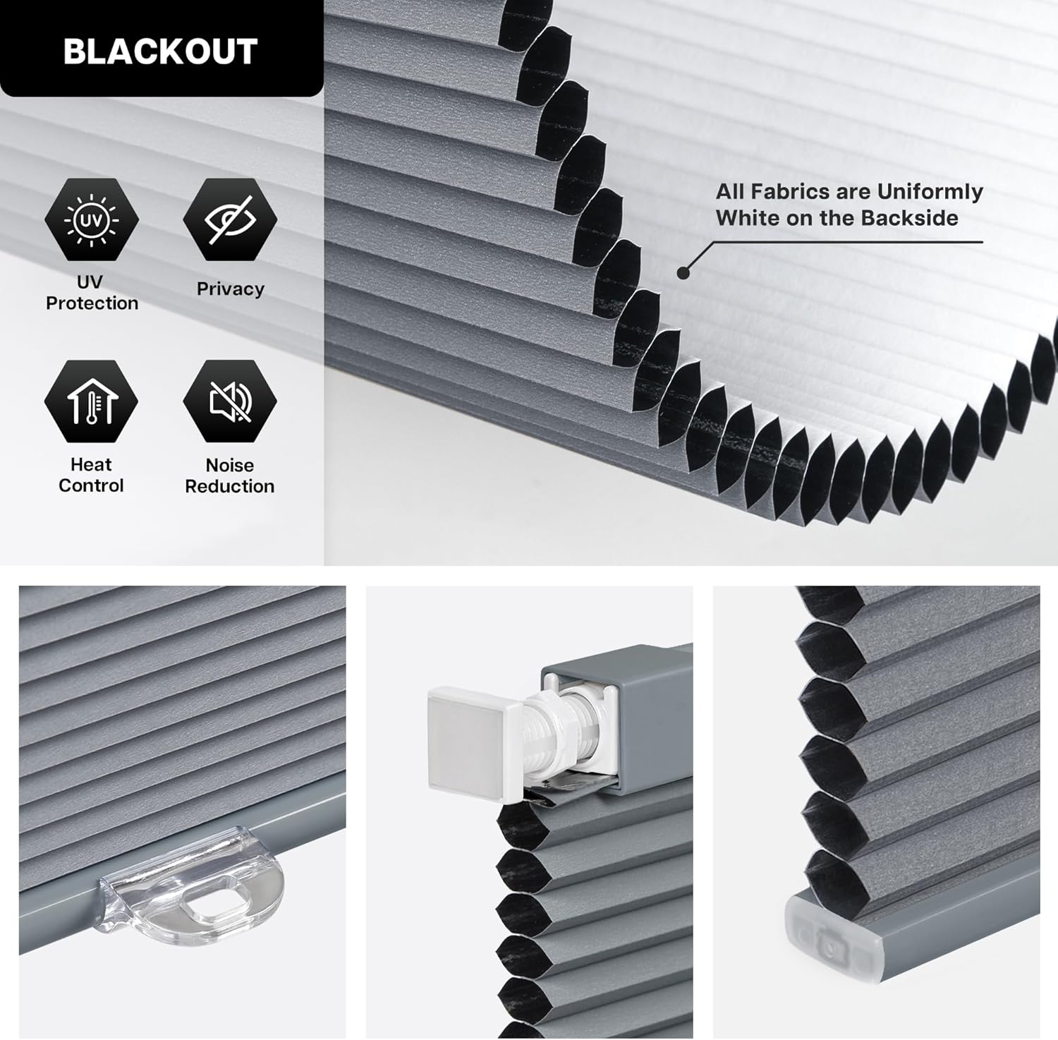 LazBlinds No Drill Cordless Cellular Shades, 20 1/2" W × 48" H, Dark Grey