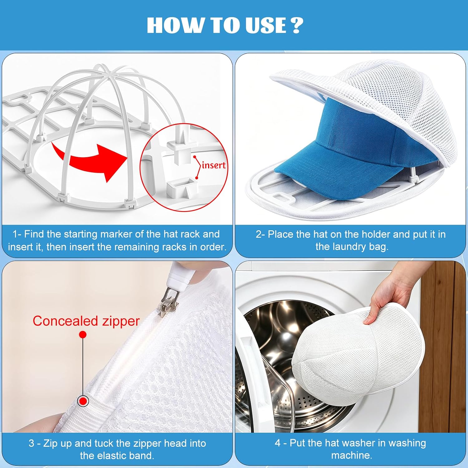 Eiito Hat Washer Cage Hats Cleaner, 4 Pcs (2 Cages + 2 Mesh Bags)