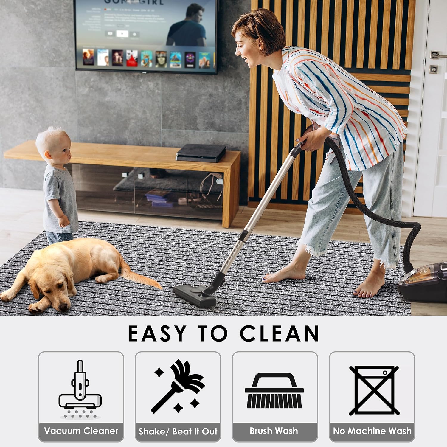 koloko 4ft x 8ft Runner Rug Non-Slip Outdoor Indoor Carpet Runner Custom Size Floor Runners Area Rugs Mat with Rubber Backing for Hallway Entryway Balcony Patio Kitchen Garage Stair Laundry