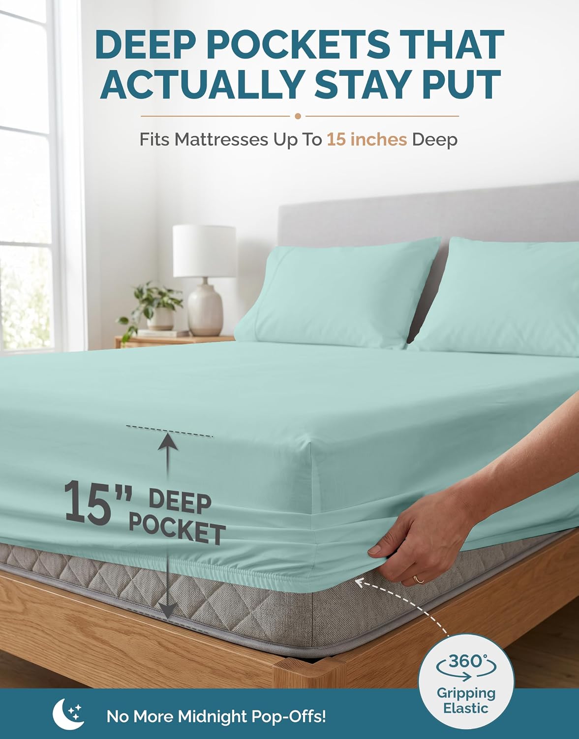 Casa Platino Split King Sheets Sets – 100% Cotton Split King Sheets Cooling with 4 Pillowcases, 15" Deep Pocket Fitted Sheet, Crisp & Smooth Feel, Ultra Soft & Cozy, Fit – Blue Sky