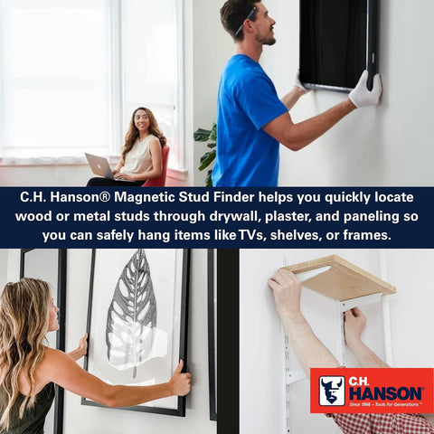 CH Hanson Magnetic Stud Finder | Battery-Free Stud Locator with Rare Earth Magnets | Finds Nails & Screws Behind Drywall | Built-In Level for TV Mounting, Shelves & Home Projects