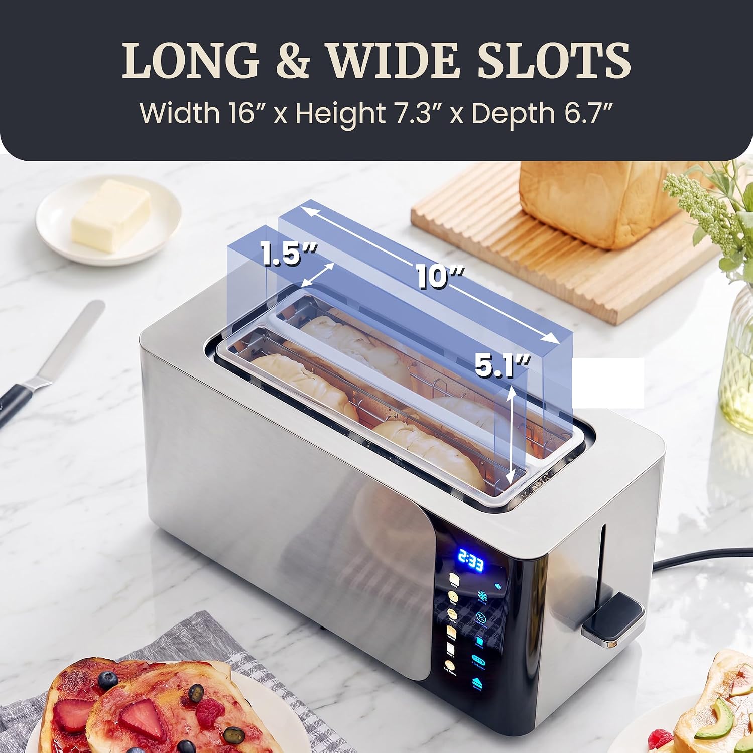 Elite Gourmet SmartToast Digital 4-Slice Toaster, 1370W, 1.5" Wide Slots