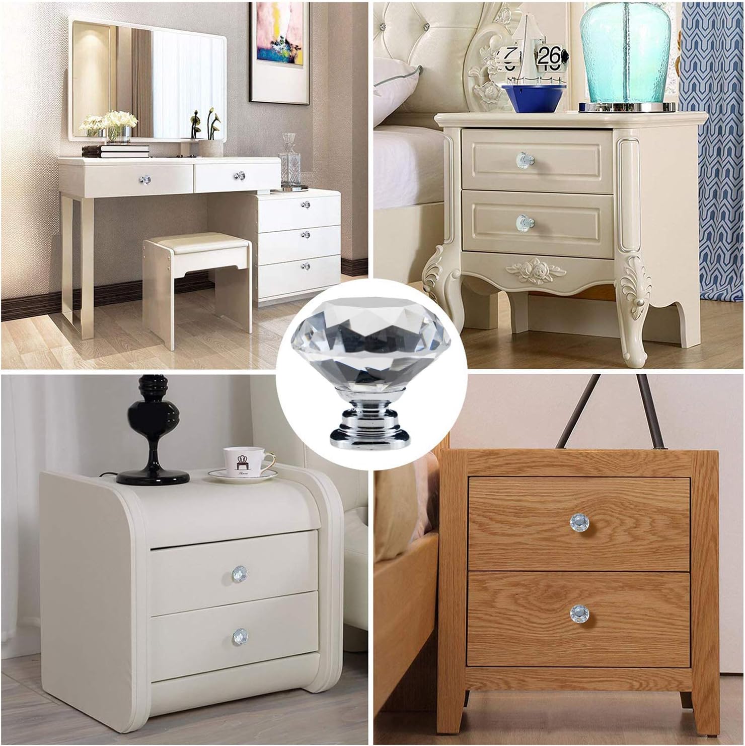 YourGift 16 Pack Drawer Knobs Diamond Shaped Crystal Glass 30mm Cabinet Knobs Pull Handles (Silver)