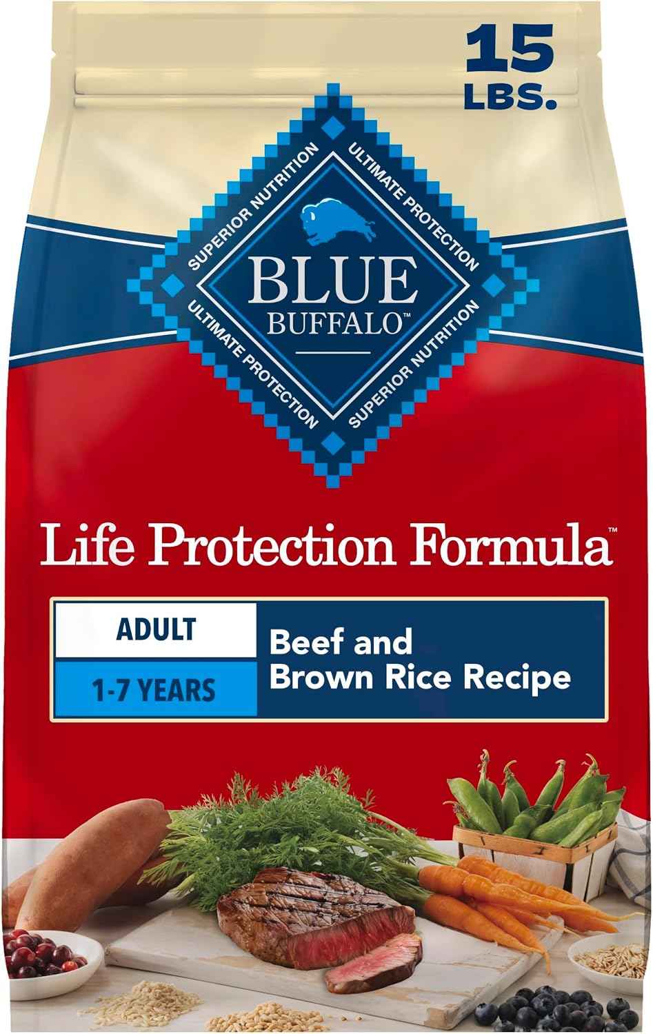 Blue Buffalo Life Protection Formula Beef Adult Dry Dog Food, 15 lb