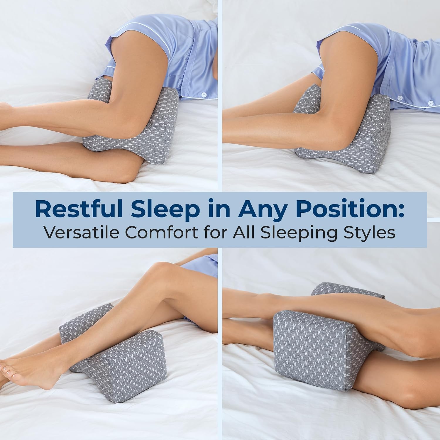 5 STARS UNITED Knee Pillow for Side Sleepers - Hip Pain Relief, Memory Foam Leg Cushion for Side Sleeping - Between Legs Pillow for Sciatica & Lower Back Pain, Gray