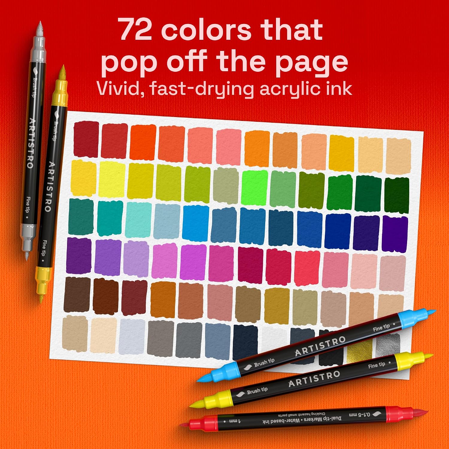 ARTISTRO 72 Dual-Tip Acrylic Paint Marker Pens for Drawing