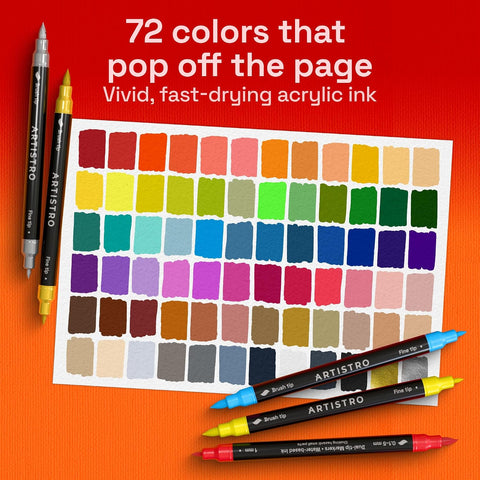ARTISTRO 72 Dual-Tip Acrylic Paint Marker Pens for Drawing