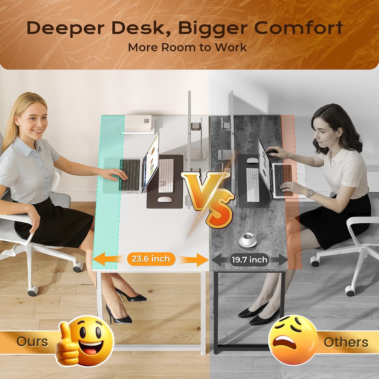 PRAISUN 55 X 24 Inch Computer Desk with Deeper Desktop