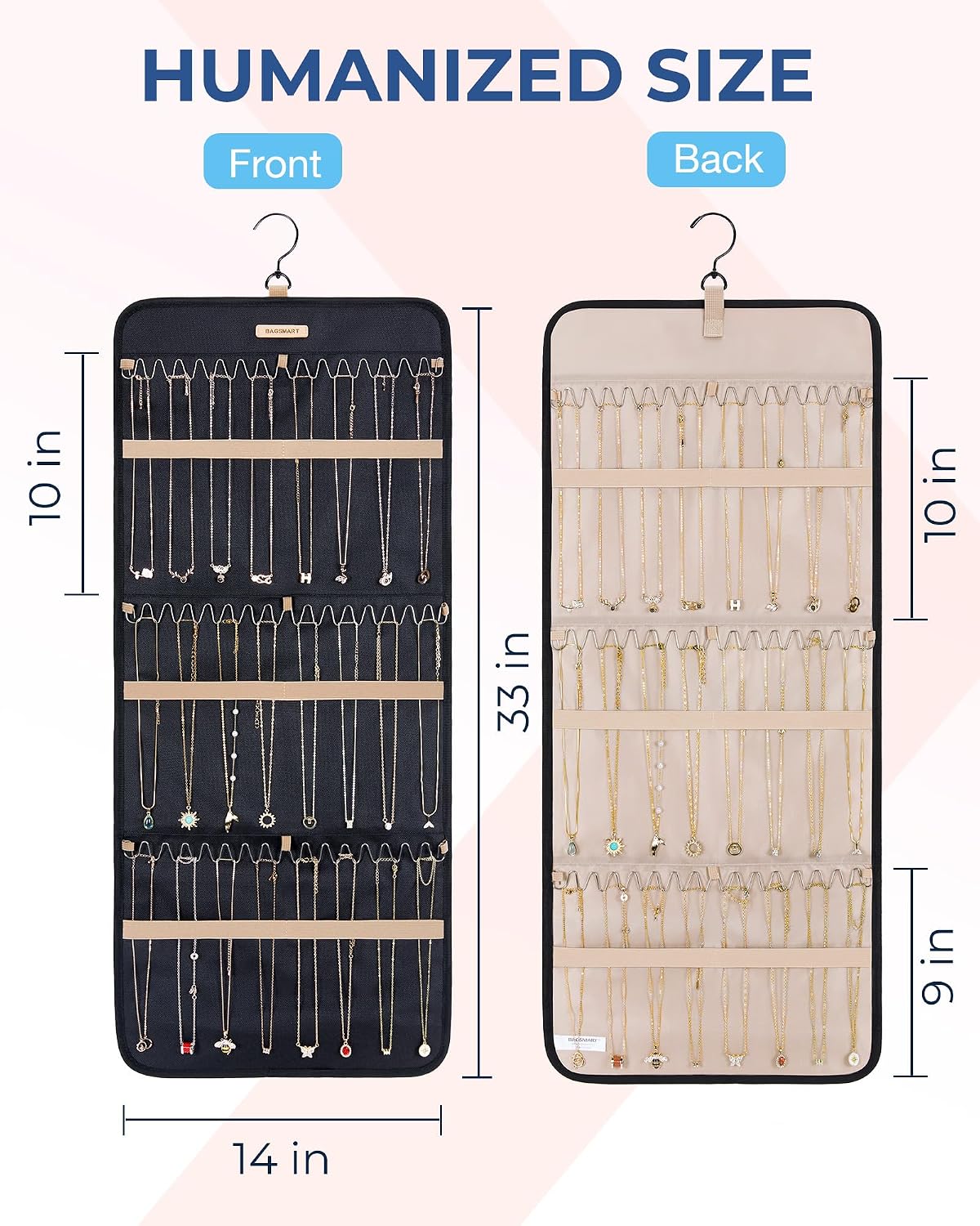 BAGSMART Hanging Necklaces Organizer Jewelry Holder, 1 piece, Large Black