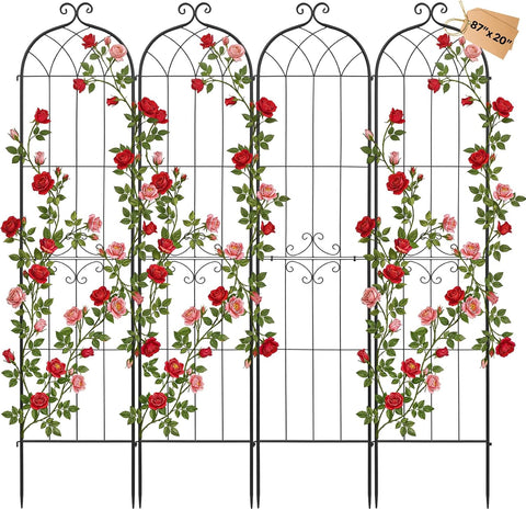 VEVOR 4 Packs Metal Garden Trellis for Climbing Plants Outdoor 87x21in, Rustproof Plant Tall Trellis for Rose Vine Flowers and Vegetables