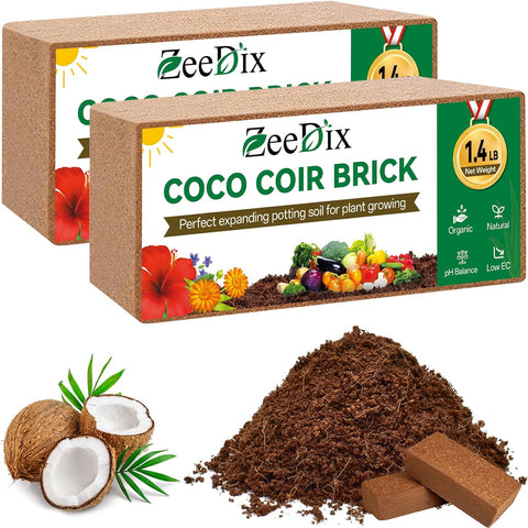 ZeeDix 2 Pcs Coco Coir Brick for Plants, 100% Organic Coconut Coir Bricks