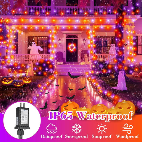 FairyGlim Halloween String Lights Plug in,33FT 100 LED String Lights with 8 Modes & Timer, Halloween Decorations for Party Carnival Supplies, Outdoor Indoor Yard Garden Decor, Purple & Orange
