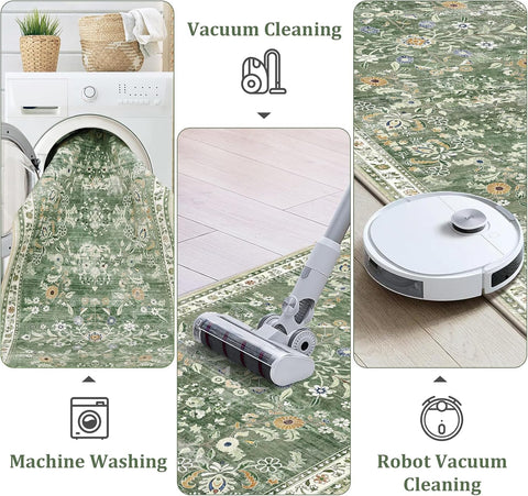 Yamaziot 2x5 Washable Hallway Runner Rug Non Slip Floral Carpet, Sage Green