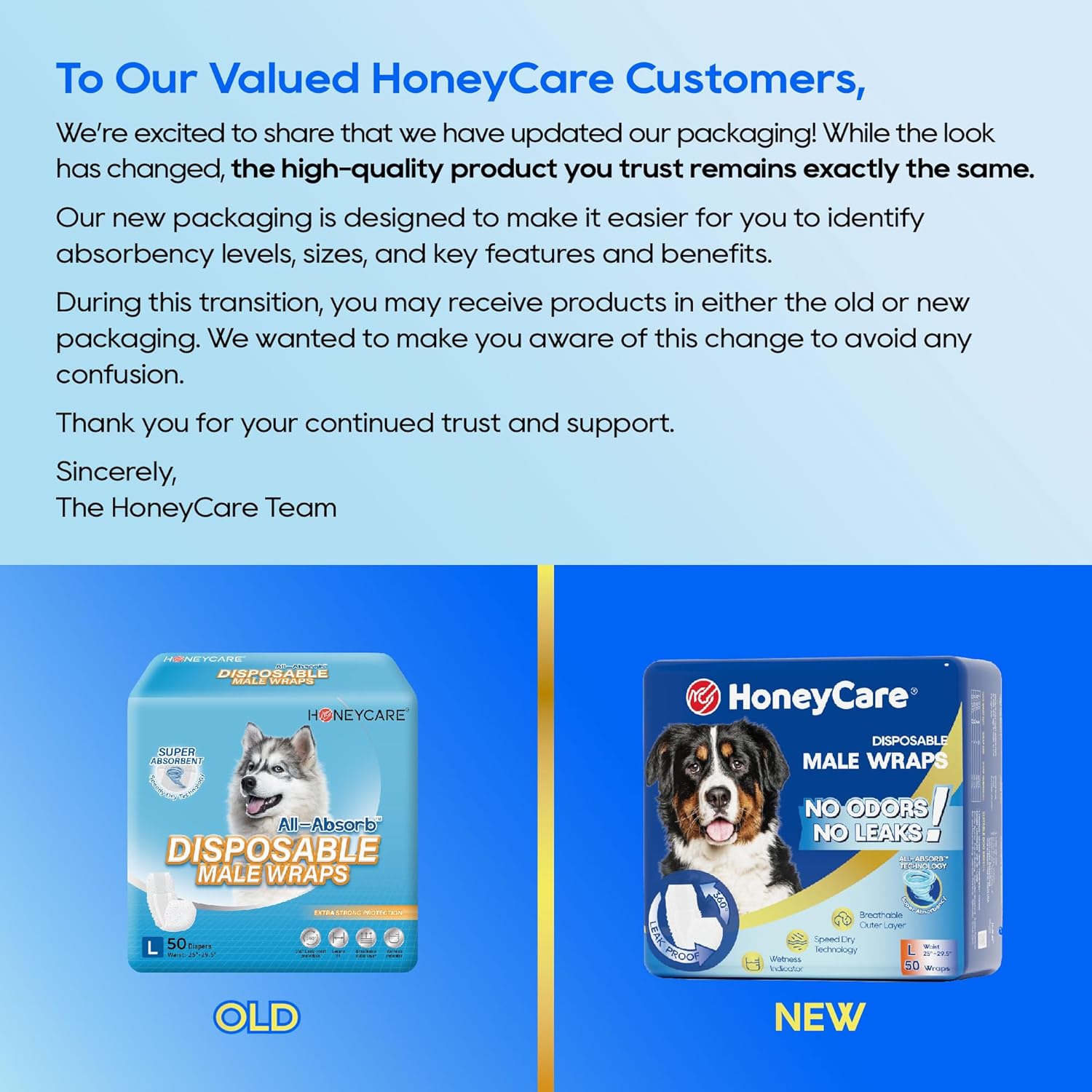HONEY CARE All-Absorb A24 Male Dog Wrap, 50 Count, Large