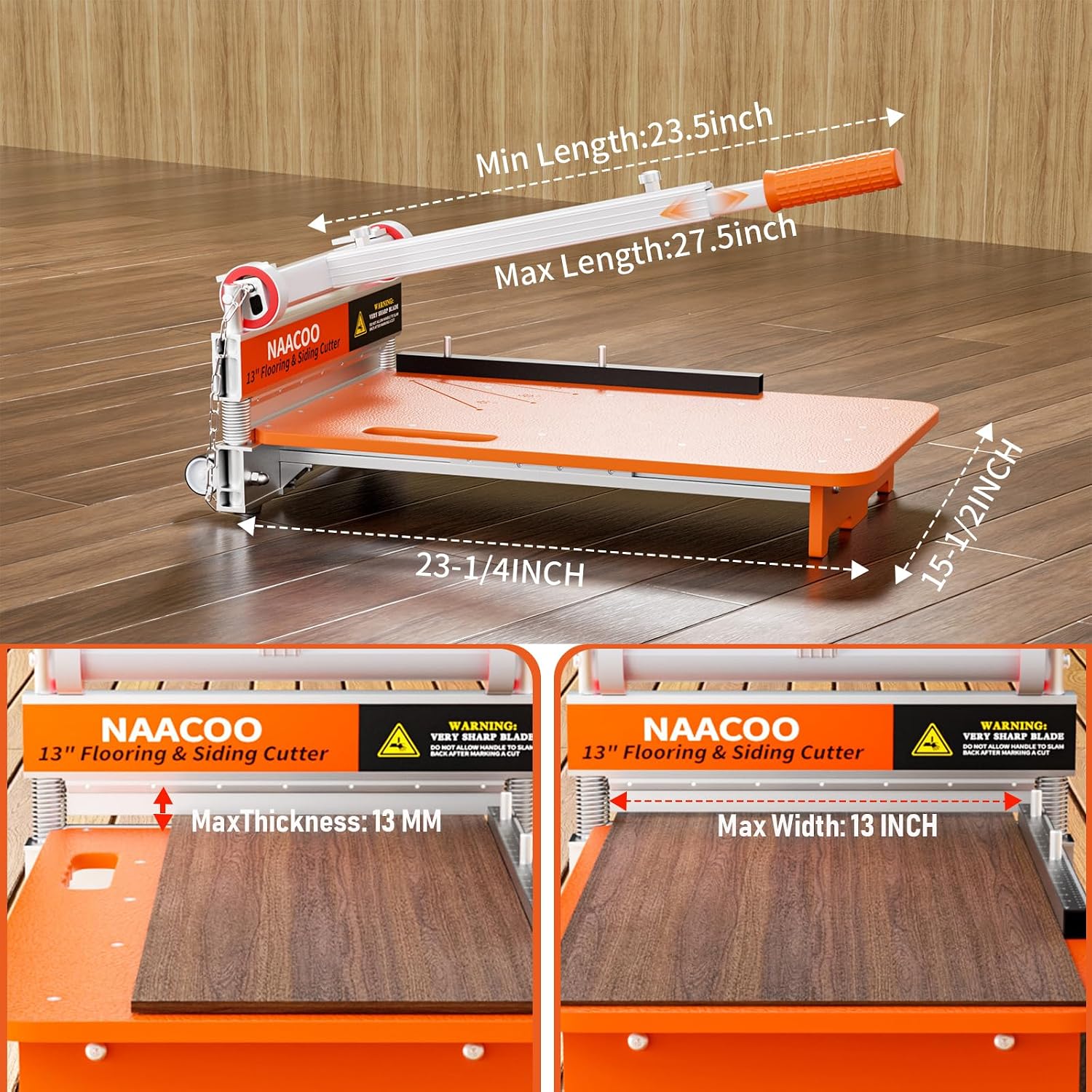 NAACOO 13" Heavy Laminate Floor Cutter with Wheel, 13MM Vinyl Plank Cutter