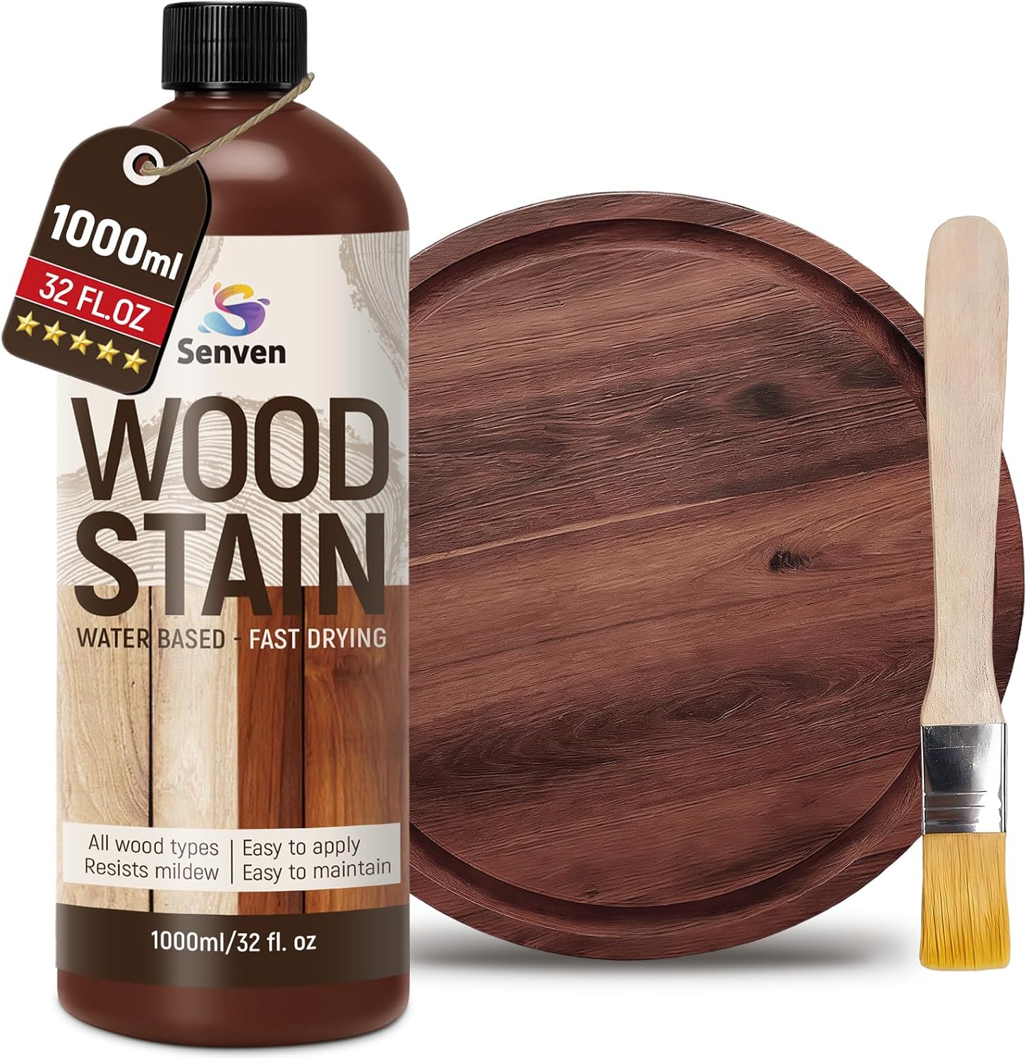SENVEN Wood Stain, Red Teak Wood Stain, 1000ml/35oz Woods-Stain for Woods, Furniture, Cabinet, Fast Drying Woods-Stain, Non-Toxic Wood-Stains, Water Based Wood-Stains, Indoor Outdoor Woods Stains