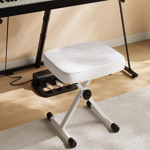 DUMOS Piano Bench, Foldable Guitar Stool, Waterproof White