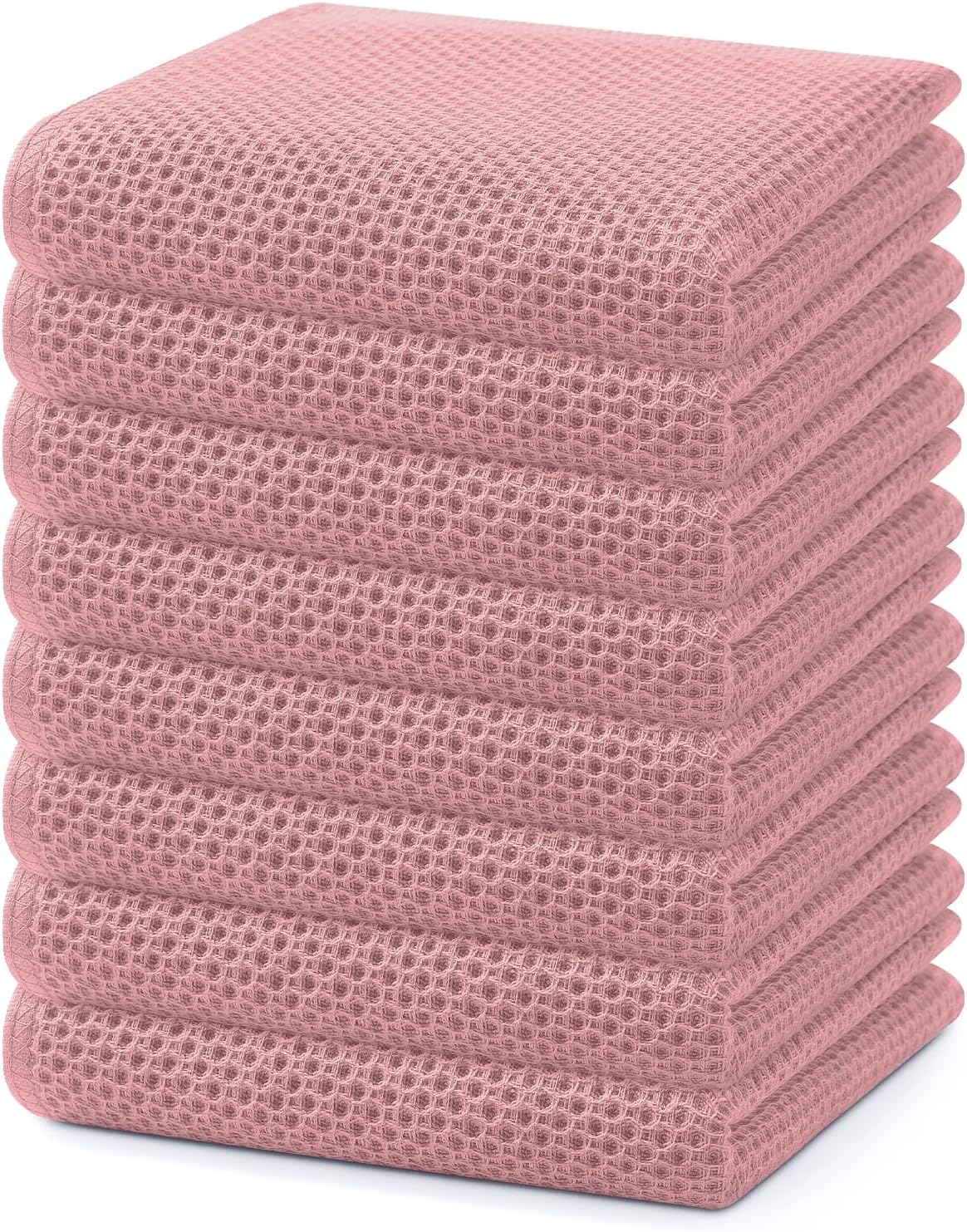 Homaxy 100% Cotton Waffle Weave Kitchen Dish Towels 8-Pack, Dried Rose