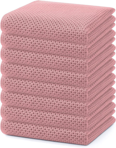Homaxy 100% Cotton Waffle Weave Kitchen Dish Towels 8-Pack, Dried Rose