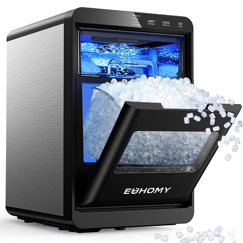 EUHOMY Nugget Ice Maker Countertop, 40Lbs/24H Pebble Ice Maker Machine, Self-Cleaning Countertop Sonic Ice Makers with Ice Scoop&Basket, Pellet Ice Maker Machine for Home, (Renewed)