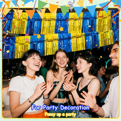 4 Pack 10 Feet Graduation Parade Floats Foil, Royal Blue Gold Fringe Garland Tinsel Streamers Banner Fringe Curtain Banner for Graduation Homecoming Birthday Party Decorations (Royal Blue, Gold)