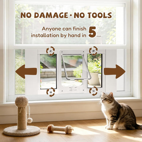 Full-Size Cat Door for Window, H: 15.3", Fit 32"-36" Window