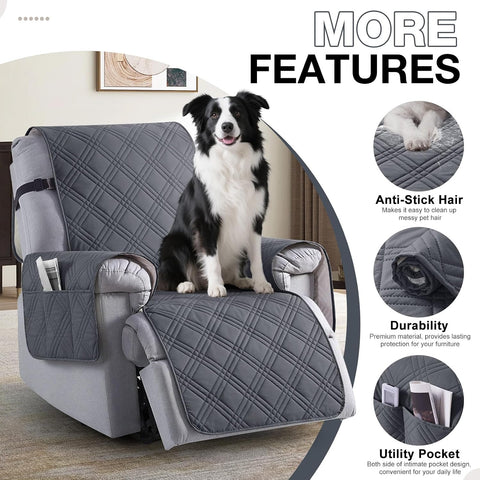 TAOCOCO Waterproof Recliner Chair Covers 30 Inch Wide, Oversized Recliner Covers for Recliner Chair with Pocket, Recliner Slipcovers with Straps Furniture Protector for Kids Pets (30'', Dark Grey)