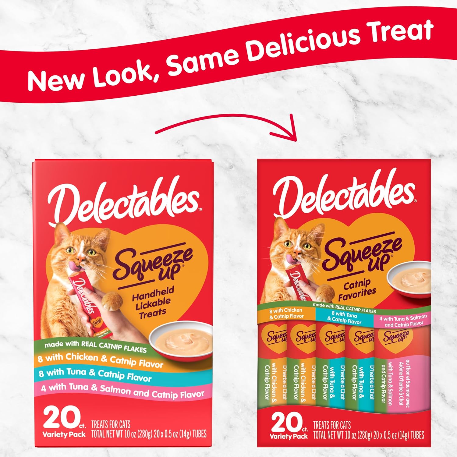 Delectables Squeeze Up Catnip Variety Pack, Creamy Squeezable Puree, Lickable Wet Cat Treats, Grain Free, No Added Fillers, No by-Products, No Added Preservatives, 0.5 Ounces Tube, 20 Tubes Total