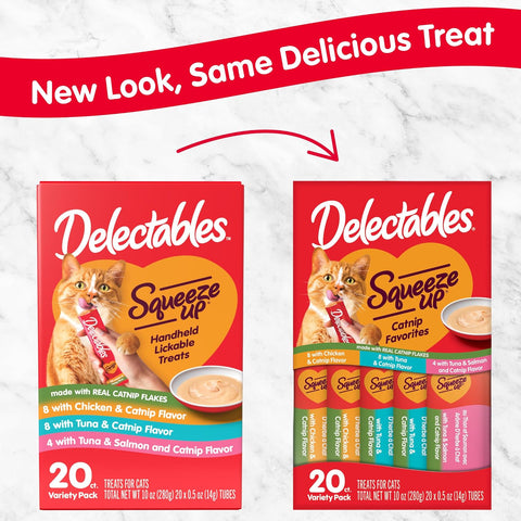 Delectables Squeeze Up Catnip Variety Pack, Creamy Squeezable Puree, Lickable Wet Cat Treats, Grain Free, No Added Fillers, No by-Products, No Added Preservatives, 0.5 Ounces Tube, 20 Tubes Total