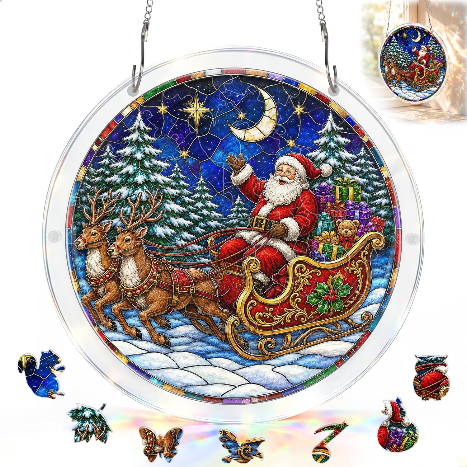 Santa Claus Acrylic Puzzle Suncatcher for DIY Window Decor 9.8"