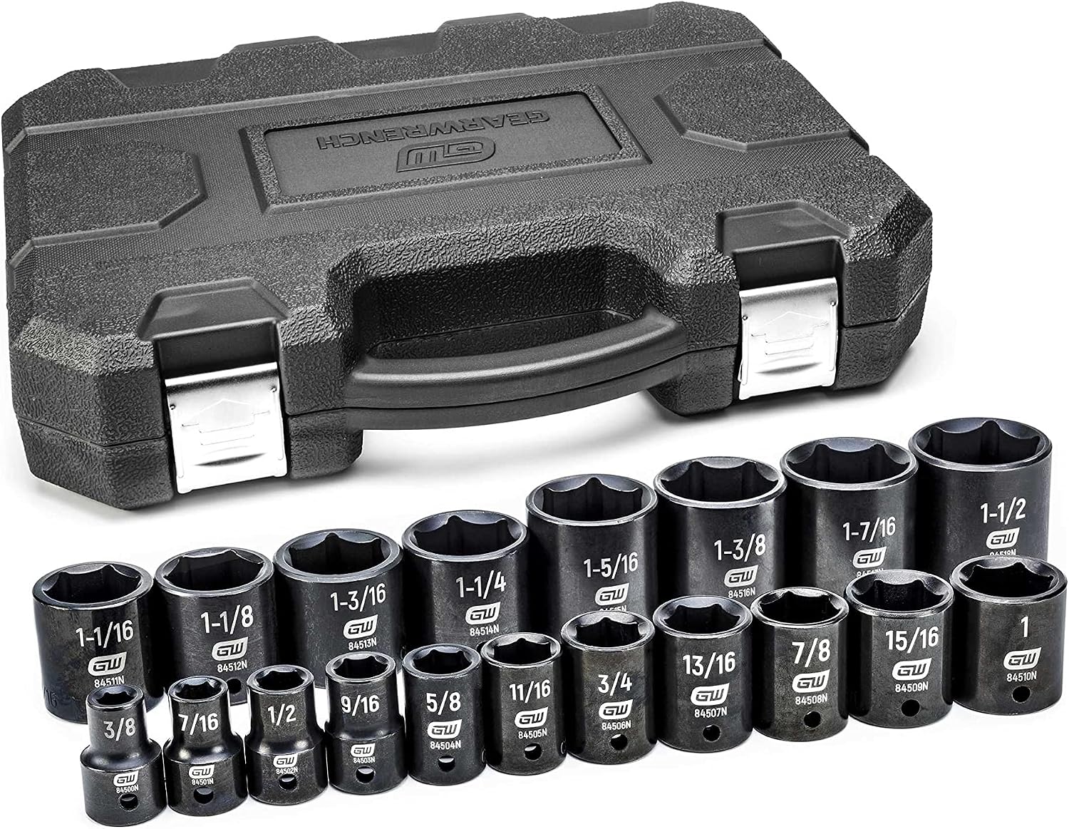 GEARWRENCH 19 Pc. 1/2" Drive 6 Pt. Standard Impact Socket Set, SAE - 84932N