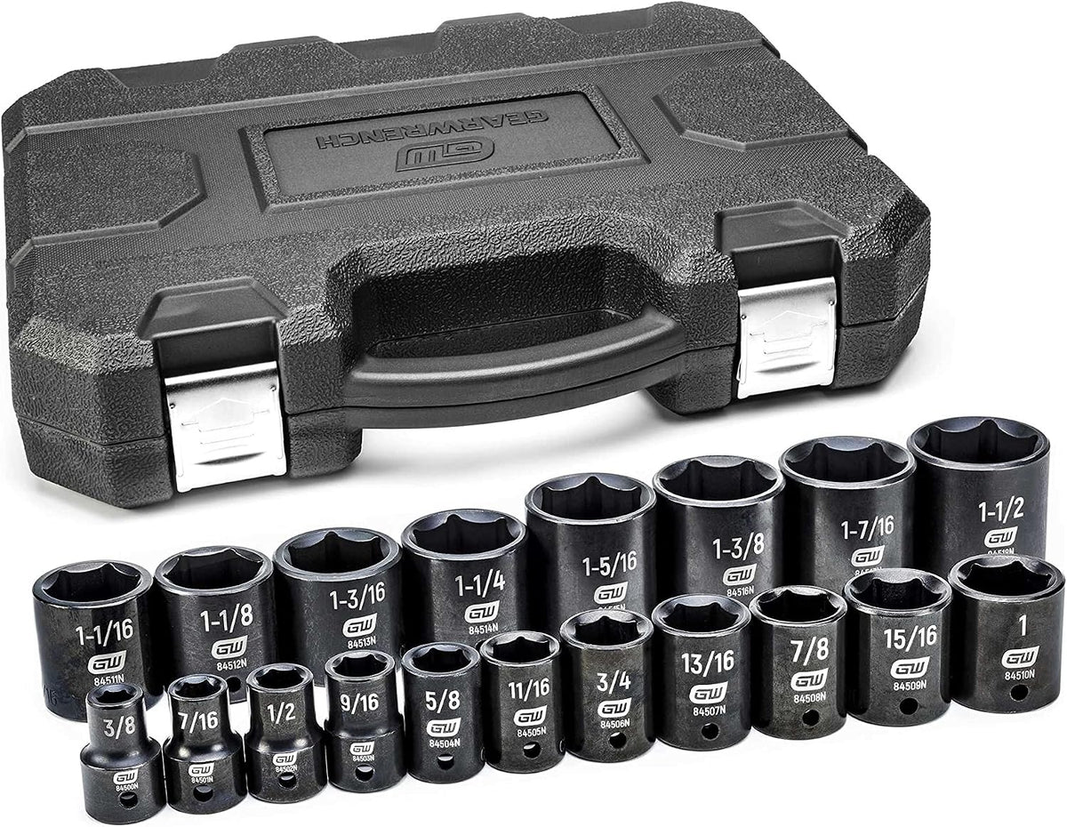 GEARWRENCH 19 Pc. 1/2" Drive 6 Pt. Standard Impact Socket Set, SAE - 84932N