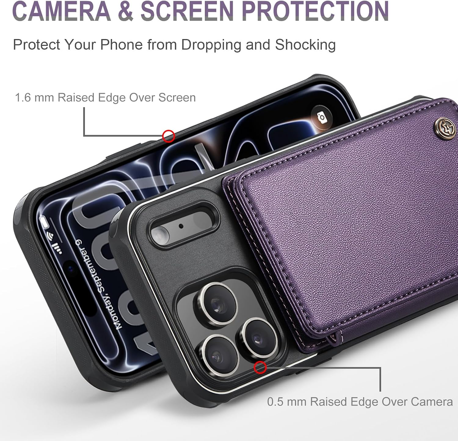 Vinich for iPhone 17 Pro Wallet Case with Card Holder, Purple