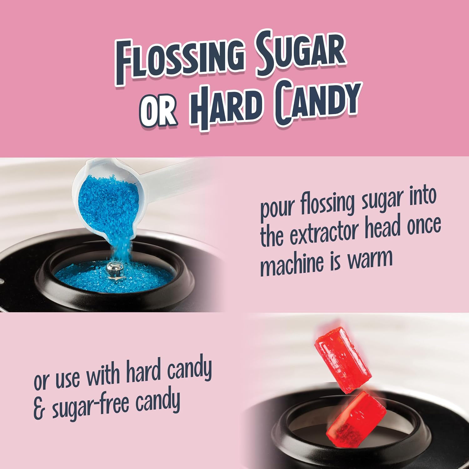 Nostalgia Countertop Cotton Candy Machine – Use Normal or Sugar-Free Candy or Flossing Sugar – Includes 2 Reusable Cones and Measuring Scoop – Pink