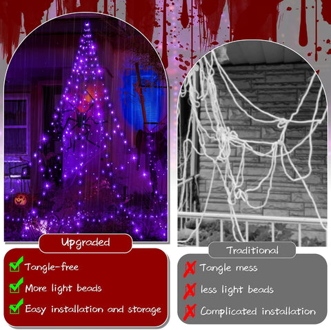 Ollny Halloween Lights Outdoor 454 LED Spider Web Lights Purple 17.4FT Tall