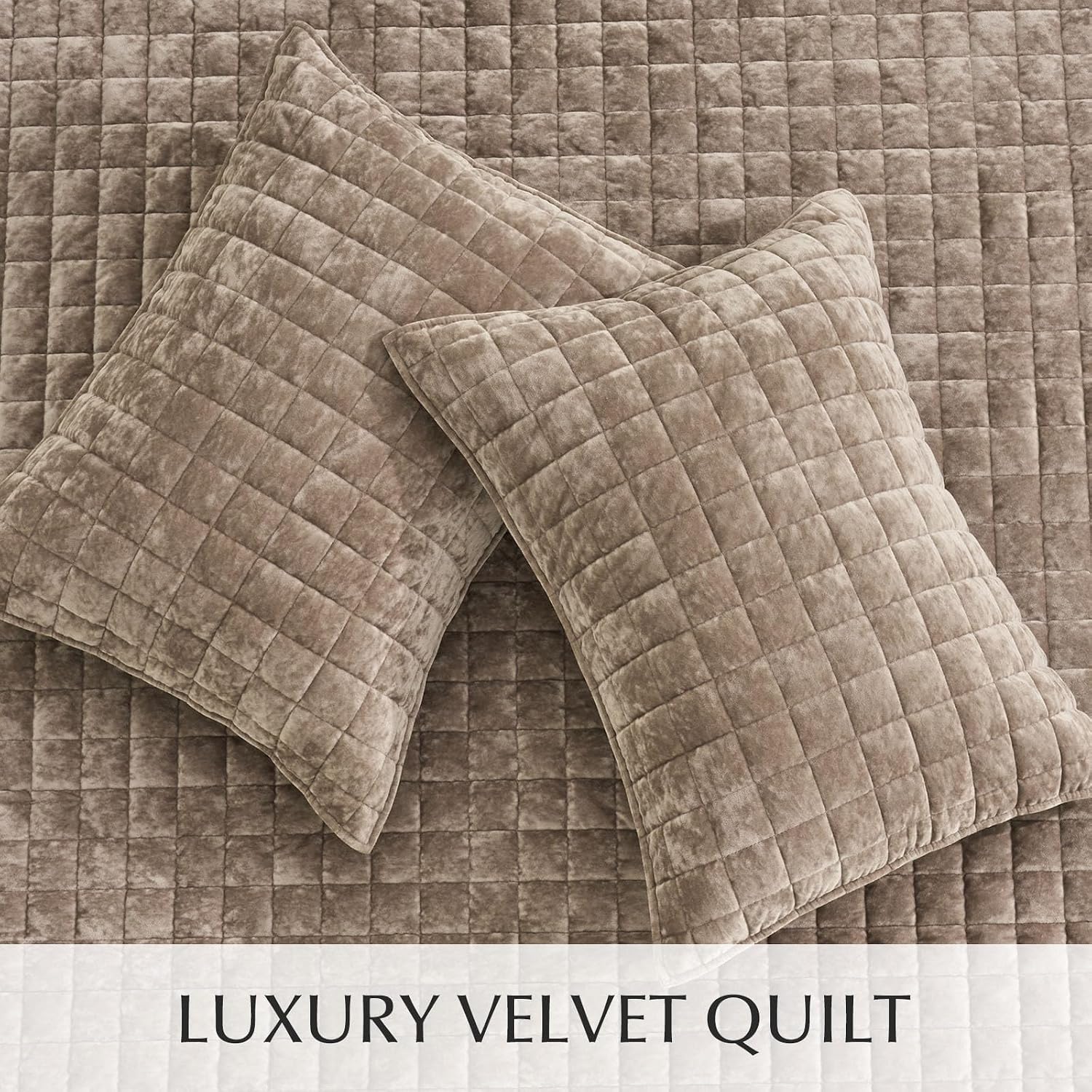 RECYCO Channel Box Stitch Velvet Quilt Set, King Size, Natural Tan