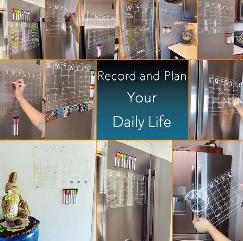Neatsure Acrylic Magnetic Dry Erase Board Calendar for Fridge, Clear Monthly Planner Whiteboard for Refrigerator, w/ 8 Colors Markers, 15"x11"