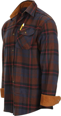 Gioberti Men's Brushed Flannel 100% Cotton Plaid Checkered Shirt with Corduroy Contrast
